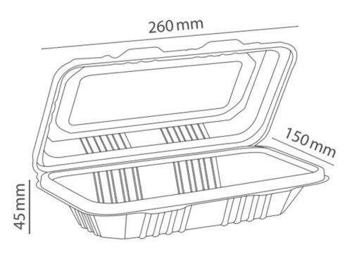 Long Clamshell Container Dims